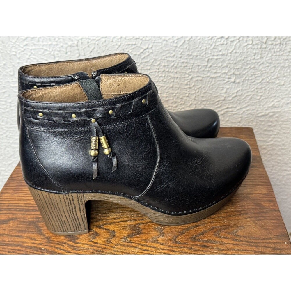Dansko Dabney Black Nubuck Leather Platform Boots Booties Clogs Side Zip Size 40